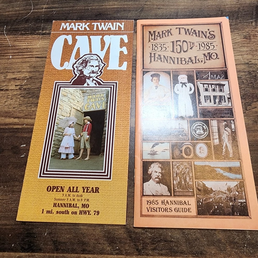 Lot of 2 Vintage Mark Twain Cave Brochure and 1985 Hannibal Visitors Guide